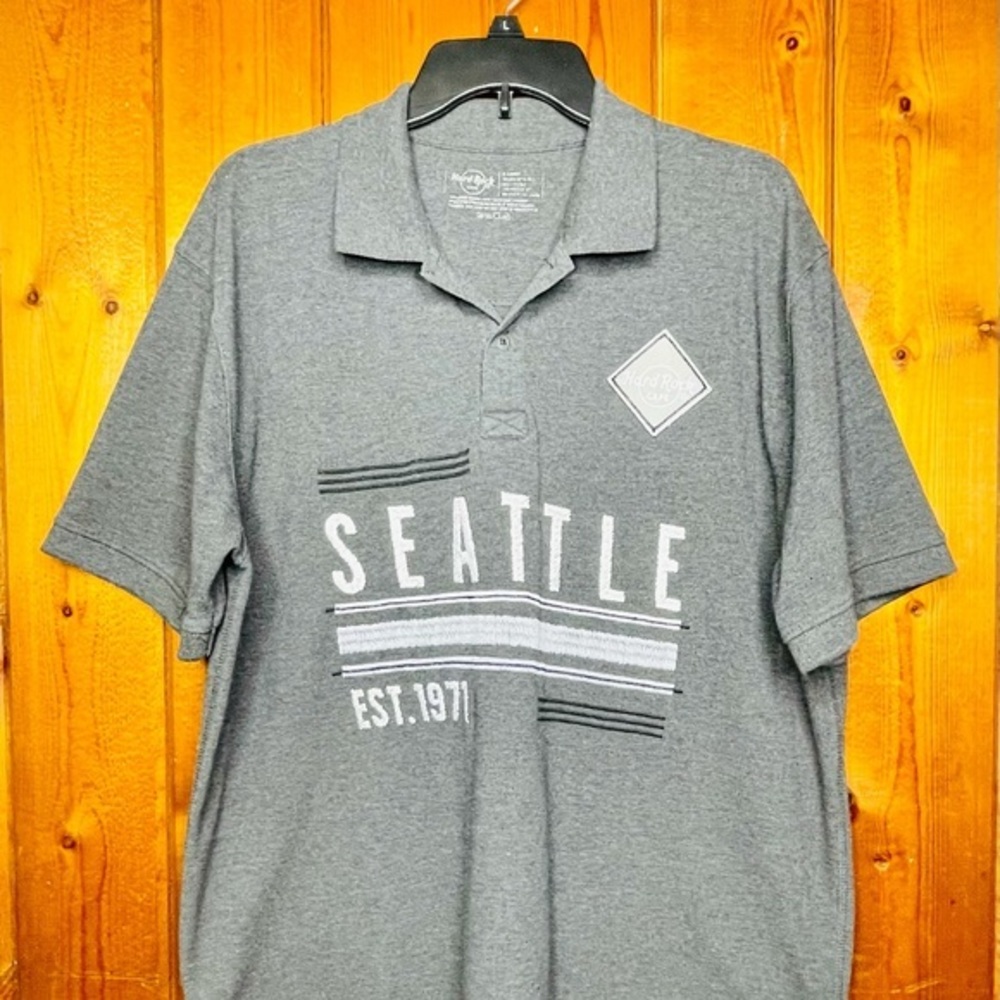 Hard Rock Cafe Seattle‎ Washington Polo Style Shirt XL Grey White